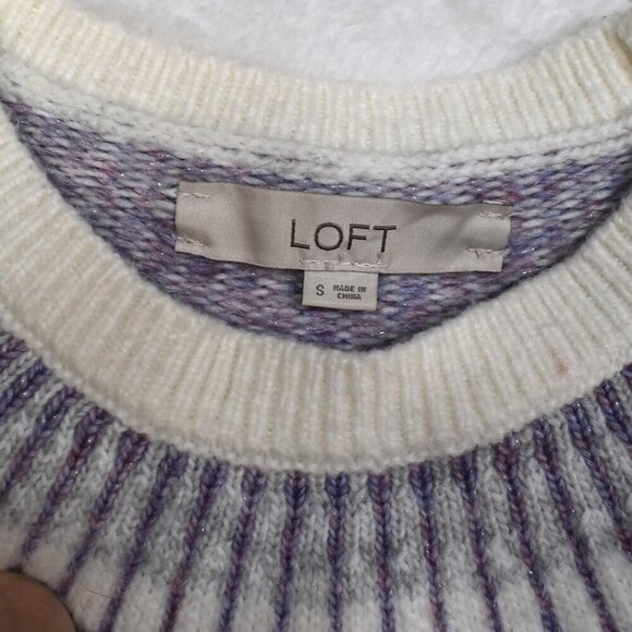 Ann Taylor Loft Fair Isle Sweater Sz S Crew Neck Wool Blend Nordic Holiday Ski - Picture 10 of 13